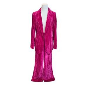 Womens NWT Nasty Gal Crush Hot Pink Velvet Suit Set Blazer US 4, Pants US 6